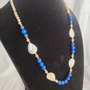 Bib necklace...blue, white beaded